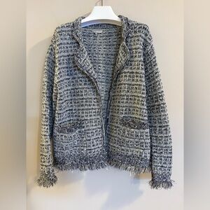 Women's Sioni Gray & Navy Open Front Sweater Jacket, Size XL